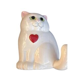 Vintage Valentine White Cat Ceramic Wall Decor